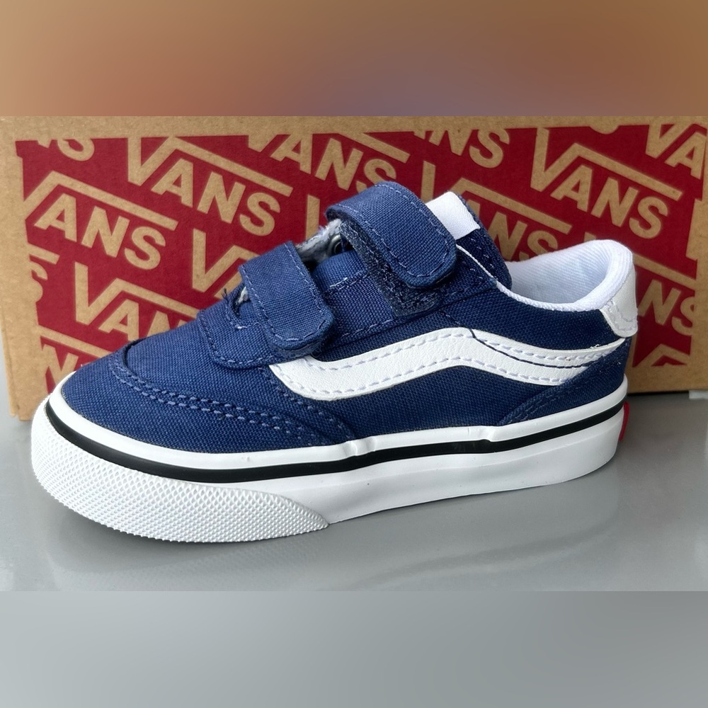 NWT VANS Toddler Navy Blue Velcro Brooklyn Ls V Sneaker Size 6